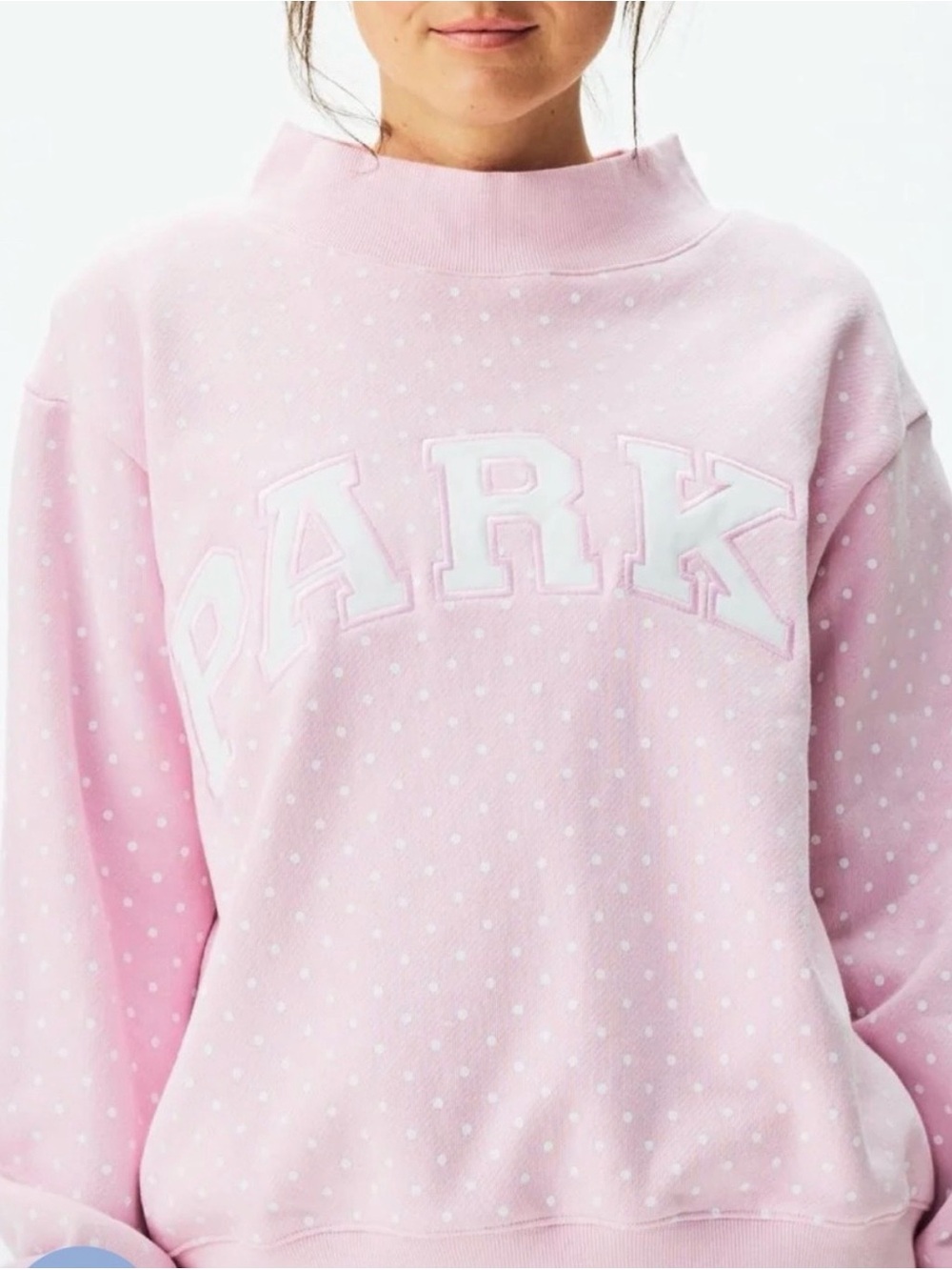 Parke Polka Dot Varsity Mockneck Logo Sweatshirt - Picture 5 of 5